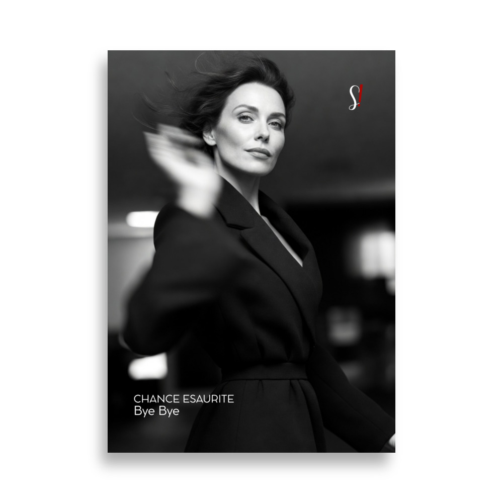 Poster “Chance esaurite. Bye bye. “(V6) – Ancore Slegata! 1 donna vestita di nero che cammina salutando