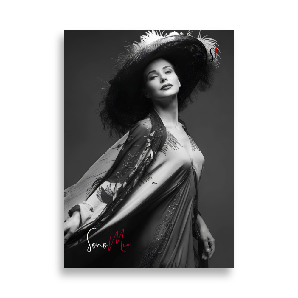 Poster "Sono MIa" V3 (Ritratto fierezza in Bianco e Nero) - Ancore Slegata! 1 ritratto vintage in bianco e nero di donna elegante e fiera con grande cappello