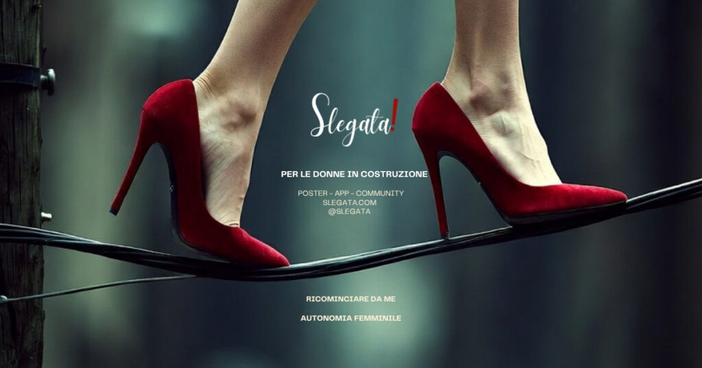 Piedi di donna con scarpe rosse che camminano su una corda