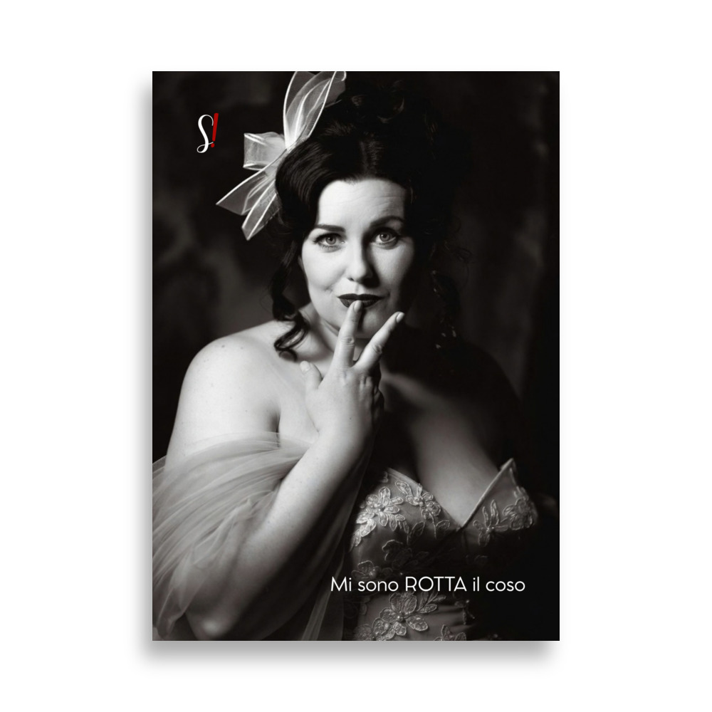 Poster «Mi sono rotta il coso» · V5 — Fiocco e pizzo 1 Donna con un grande fiocco tra i capelli e corpetto di pizzo, poster «Mi sono rotta il coso» di Slegata!