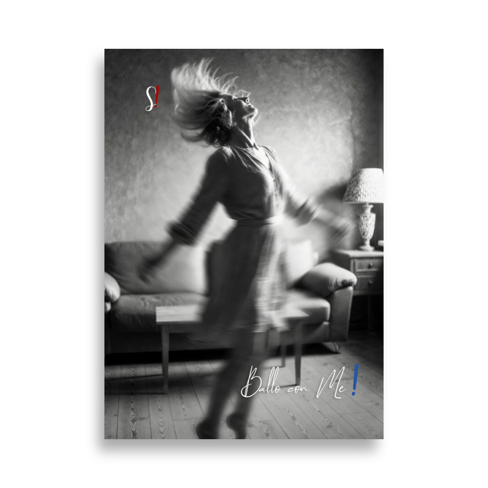poster in bianco e nero di donna che balla da sola